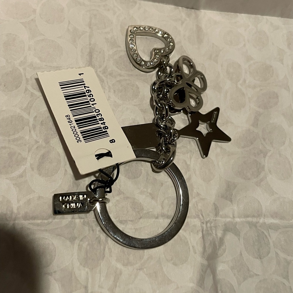 Coach Silver Heart and Star Keychain